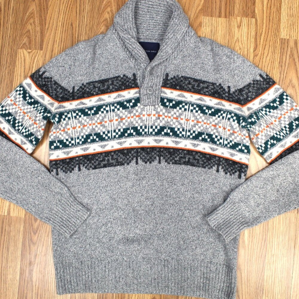 AMERICAN EAGLE SHAWL COLLAR SWEATER COTTON/ACRYLIC/NYLON KNIT Sz MEDIUM, M